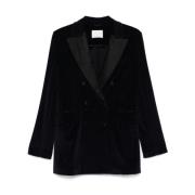 Navy Blauw Fluweel Dubbel-Breasted Blazer Circolo 1901 , Blue , Dames