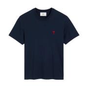 Geborduurd Rood Logo Navy T-shirt Ami Paris , Blue , Heren