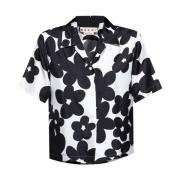 Witte Zwarte Bloemenshirt Marni , Black , Dames