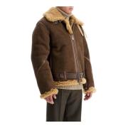 Shearling Aviator Jacket met Vintage Leren Burberry , Brown , Heren