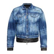 Dubbele denim-leren jas Dsquared2 , Blue , Heren