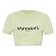 Groene T-shirt met Front Logo Print Givenchy , Green , Dames