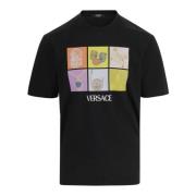 Katoenen Crew Neck Logo Print T-shirt Versace , Black , Heren