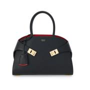 Zwarte Leren Handtas met Gancini Plaque Salvatore Ferragamo , Black , ...