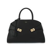 Zwarte Leren Handtas met Gouden Hardware Salvatore Ferragamo , Black ,...