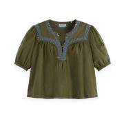 Geborduurde Top Blouse Lange Mouw Scotch & Soda , Green , Dames