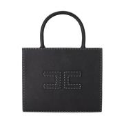 Zwarte Pebble Handtas met Logopatch Elisabetta Franchi , Black , Dames