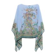 Blauwe Paisley Wijde Kraag Zijden Cape Etro , Multicolor , Dames