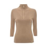 Gebreide Half Zip Short Sleeve Top Victoria Beckham , Beige , Dames