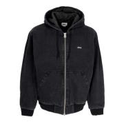 Zwarte Rits Hoodie Jas Katoenen Canvas Obey , Black , Heren