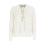 Georgette blouse met hoge manchetten Elisabetta Franchi , White , Dame...