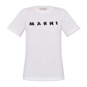 T-shirt met bedrukt logo Marni , White , Dames