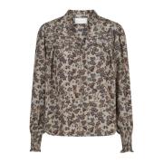 Donker Taupe Blouse met Smock Manchetten Neo Noir , Beige , Dames