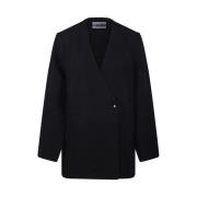 Zwarte Stretch Crepe Boxy Blazer Ganni , Black , Dames