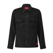 Flanellen Overshirt met Wol Hugo Boss , Black , Heren