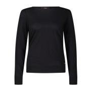 Geribbeld shirt met boothals lange mouw Windsor , Black , Dames