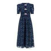 Fluwelen Kant Jurk met Applicatiedetails Saloni , Blue , Dames