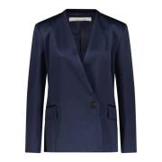 Satin Blazer Rechte Snit Eén Knoop Liviana Conti , Blue , Dames