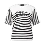 Gestreept Logo T-shirt Marc Cain , White , Dames