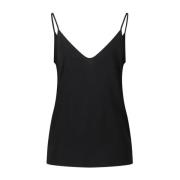 Zijden Crêpe Top met Spaghettibandjes Drykorn , Black , Dames