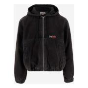 Zwarte Katoenen Denim Jas met Capuchon Stüssy , Black , Heren