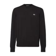 Zwarte Crew Neck Sweater met Logo Dsquared2 , Black , Heren