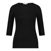 Geribbeld katoenen shirt Vince , Black , Dames