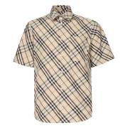 Beige Check Korte Mouw Shirt Burberry , Beige , Heren