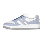 Denim Details Leren Sneakers Made in Italy Hogan , Blue , Heren