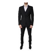 Zwart wollen Slim Fit 3-delig pak Dolce & Gabbana , Black , Heren