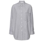 Gestreepte Oversized Blouse met Lange Mouwen Rabens Saloner , Gray , D...