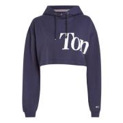 Cropped Hoodie met Zijbranding Tommy Jeans , Blue , Dames