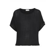 Losvallende Zwart Diep Blouse Kaffe , Black , Dames