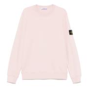 Roze Crew-neck Sweaters met Ribbed Hems Stone Island , Pink , Heren