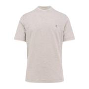 Logo Geborduurd Katoenen T-Shirt Brunello Cucinelli , Gray , Heren