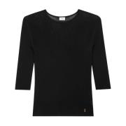 Monogram Detail Viscose Top Italië Gemaakt Saint Laurent , Black , Dam...