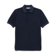 Navy Blauw Gestreepte Korte Mouw Polo Canali , Blue , Heren