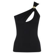 Een-schouder Viscose Stretch Juweel Top Federica Tosi , Black , Dames