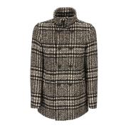 Vintage Glen Check Wollen Blend Jas Herno , Brown , Heren