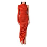 Elegante Gedrapeerde Lange Jurk Mugler , Orange , Dames