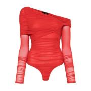 Rode Doorschijnende Top met Twist-details Mugler , Red , Dames