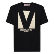 Zwarte T-shirts en Polos Chez print Valentino Garavani , Black , Heren