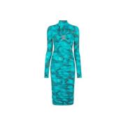 Slang Marmerprint Bodycon Midi Jurk Roberto Cavalli , Blue , Dames