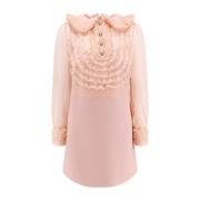 Crepe jurk met kanten details en juweel Valentino , Pink , Dames