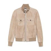 Beige Suède Bomberjack met Zakken Tom Ford , Beige , Heren