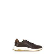 Bruine Leren Sneakers Ronde Neus Vetersluiting Hogan , Brown , Heren