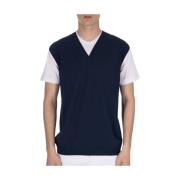 V-hals Jersey T-shirt met Ribboord Daniele Fiesoli , Blue , Heren