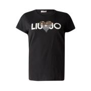 Logo Cards T-Shirt Liu Jo , Black , Dames