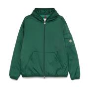 Groene Donsjas Met Capuchon Rits-Voorzijde Moncler , Green , Heren