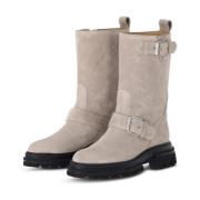 Velours Biker Boots met Decoratieve Gespen Hogan , Beige , Dames